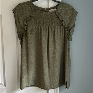 LOFT Outlet Olive Polka Dot Ruffle Top